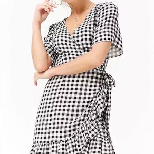 Black and White Gingham Wrap Dress